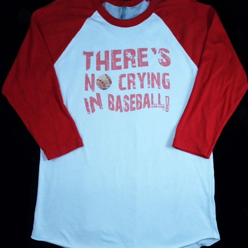 There's No Crying in Baseball Raglan t-shirt Med League of Their Own Rhinestones